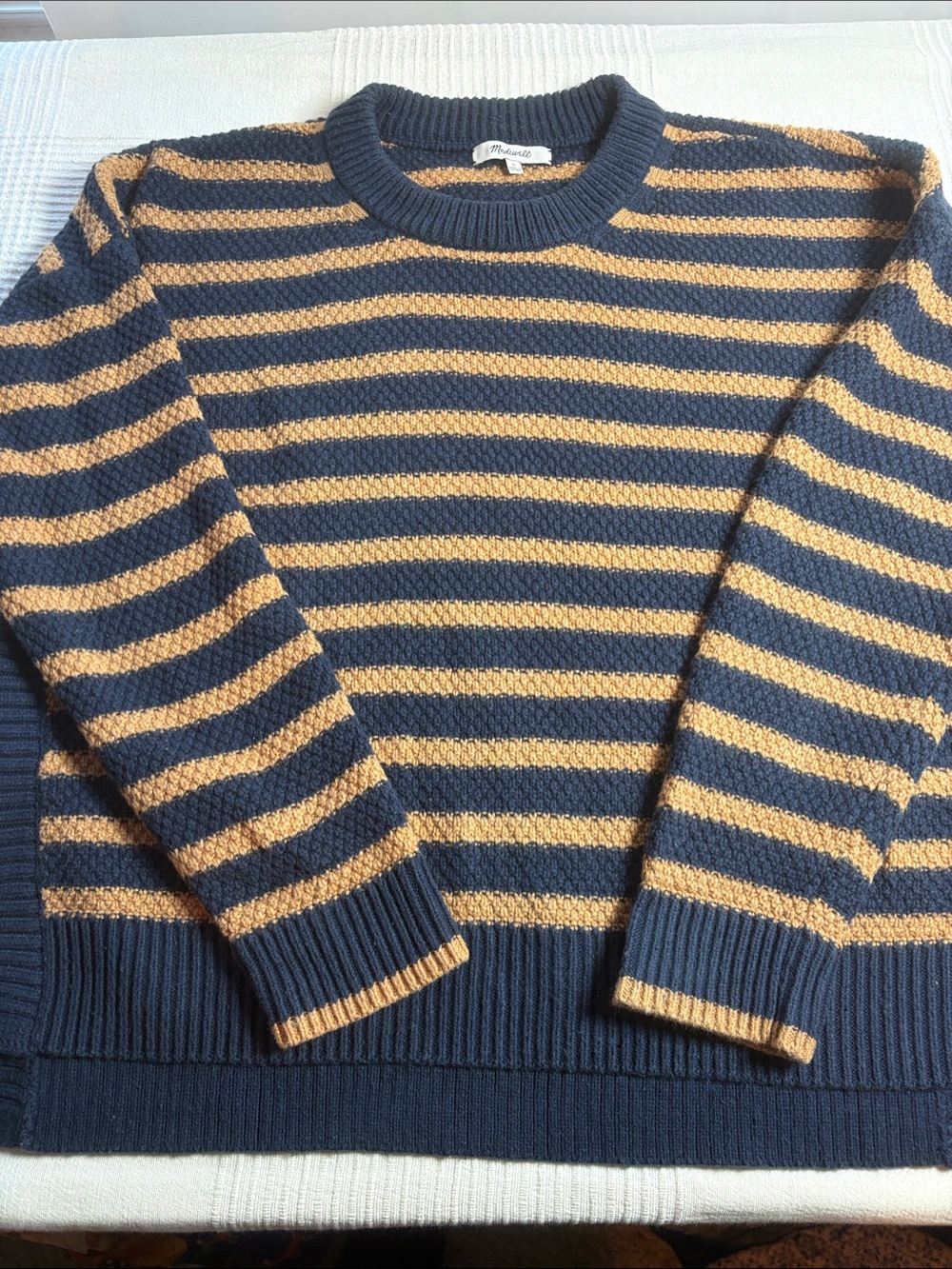 Madewell Women's Striped Crewneck Sweater - Navy and Brown